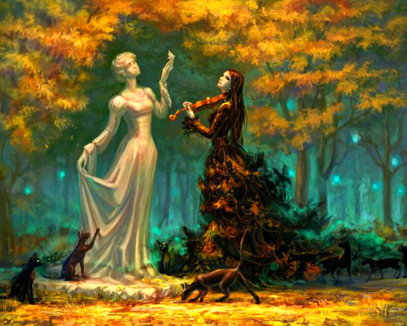 Woman Playing Violin — Yellow, Mystical