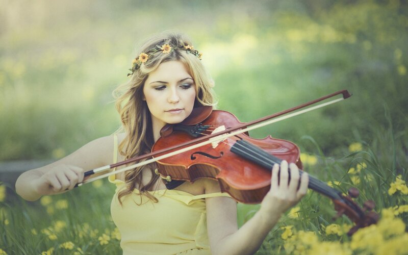Woman Playing Violin — Yellow, Serene, Afternoon
