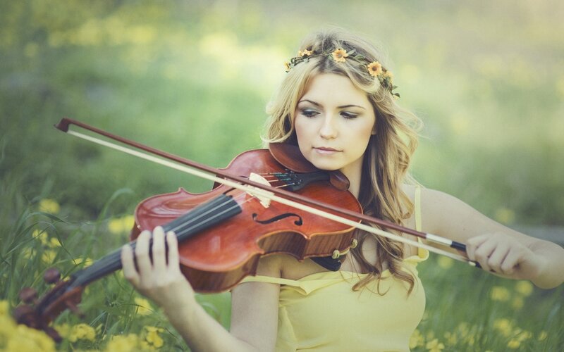Woman Playing Violin — Yellow, Serene, Summer