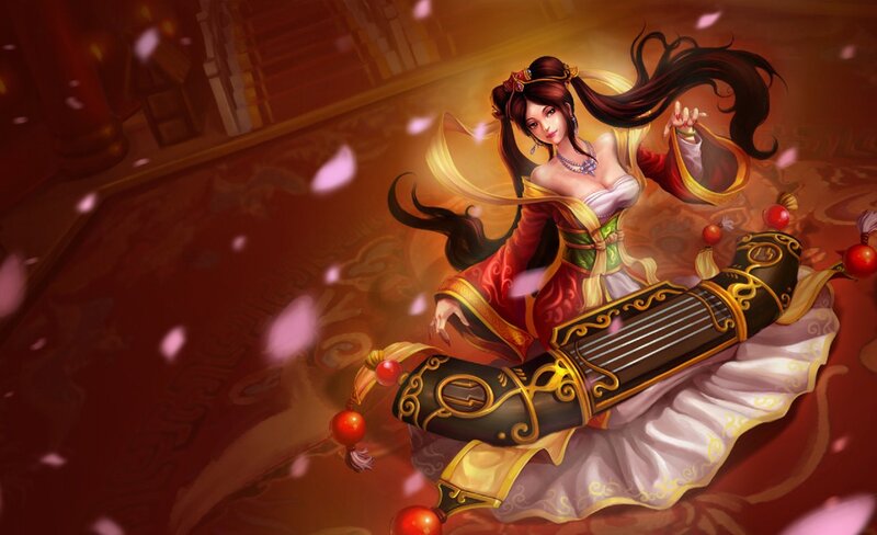 Woman Playing Zither — Red