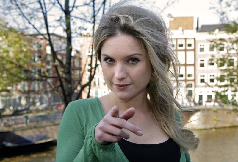 Woman Pointing at Camera — Green