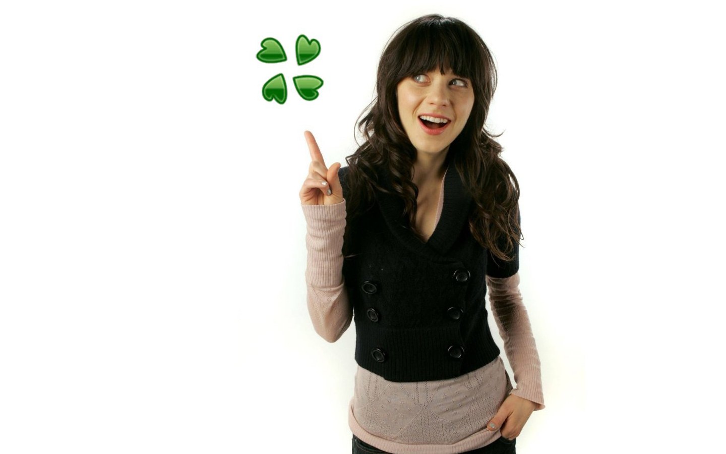 woman pointing at clover