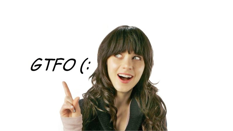 woman pointing at GTFO text