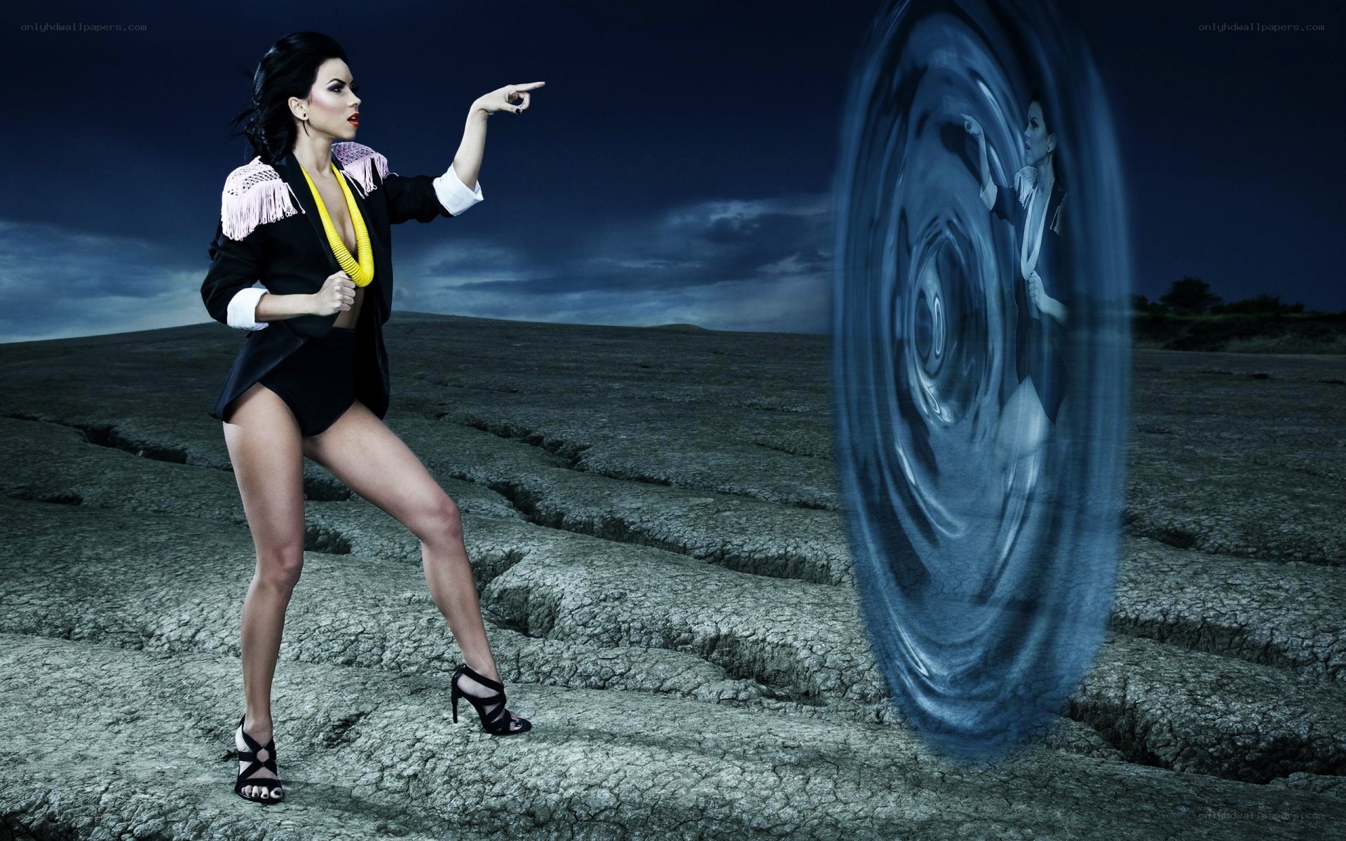 woman pointing at vortex