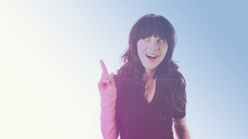 woman pointing up with smile