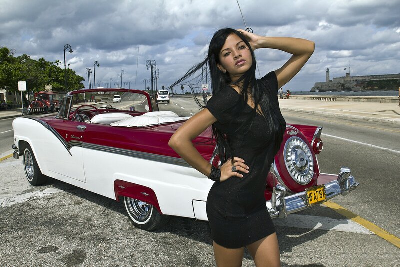 Woman Posing by Car — Red