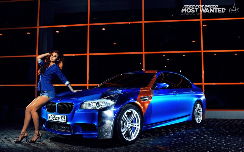 Woman Posing with Car — Blue, Dramatic, Night