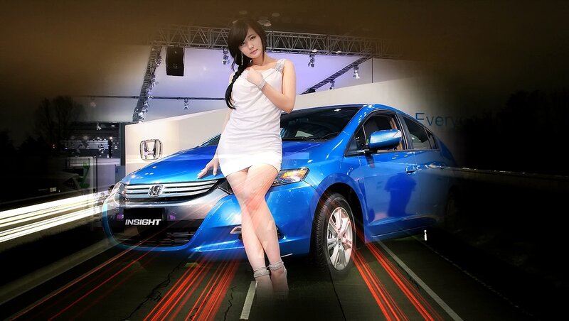 Woman Posing with Car — Blue