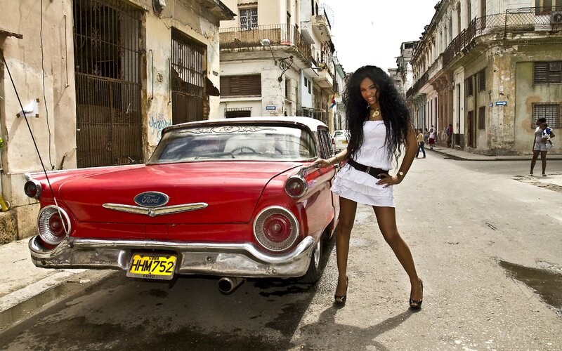 Woman Posing with Car — Red, Vibrant