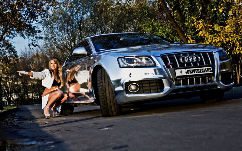 Woman Posing with Car — Silver, Dramatic, Autumn