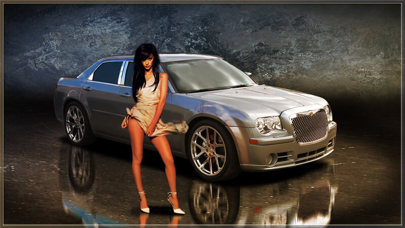 Woman Posing with Car — Silver, Dramatic, Photograph