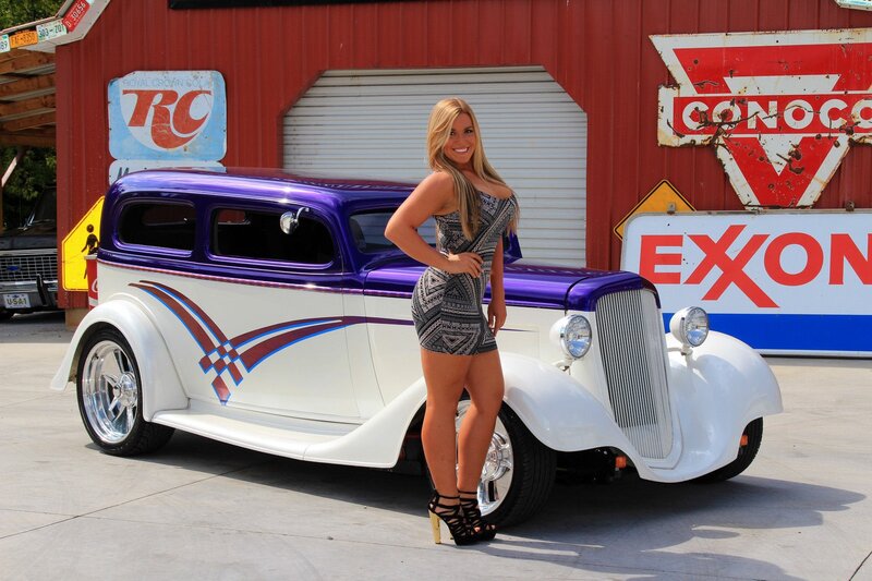 Woman Posing with Car — White, Bright
