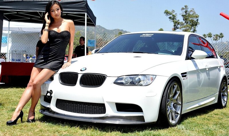 Woman Posing with Car — White, Outdoor