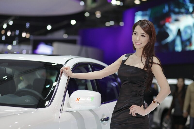 Woman Posing with Car — White, Professional, Photograph, Dress