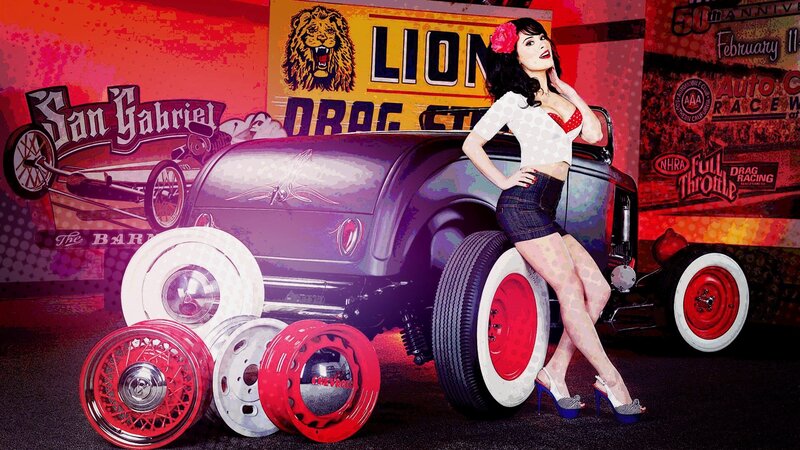 Woman Posing with Hot Rod — Red
