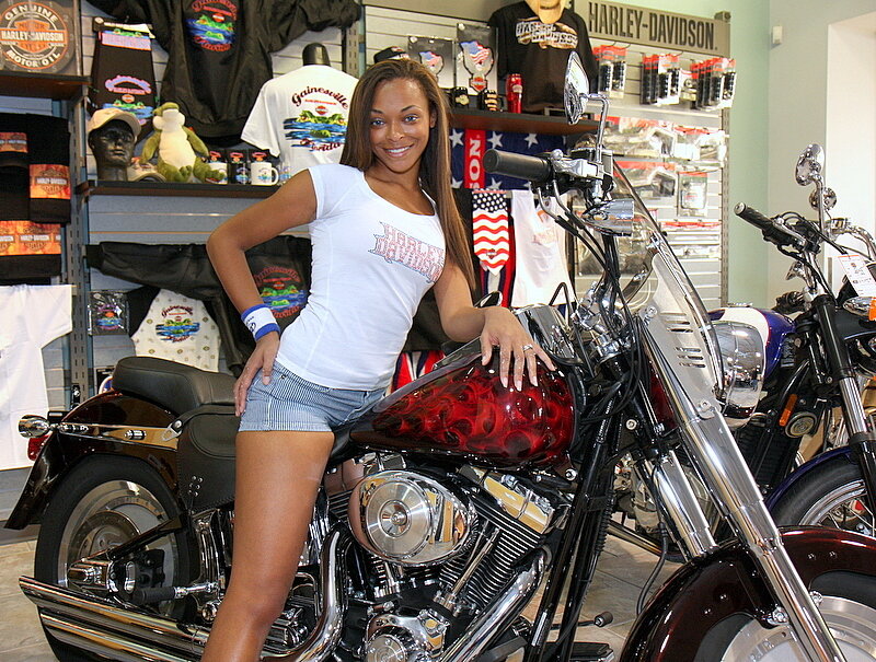 Woman Posing with Motorcycle — White
