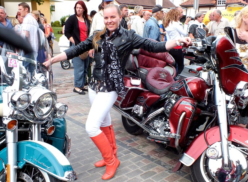 Woman Posing with Motorcycles — Red