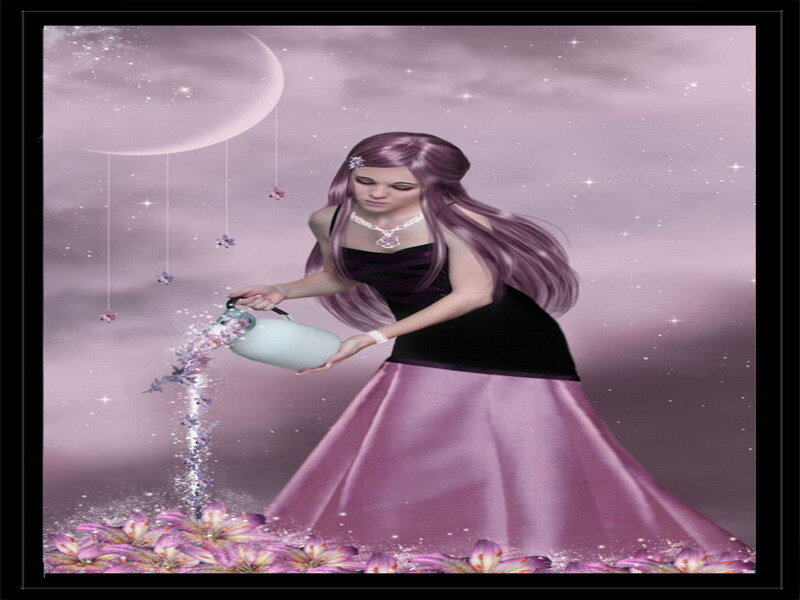 woman pouring flowers under moon