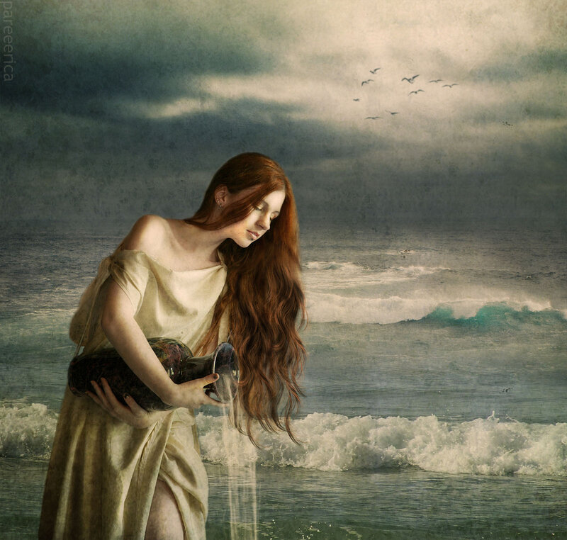 Woman Pouring Sand at Beach