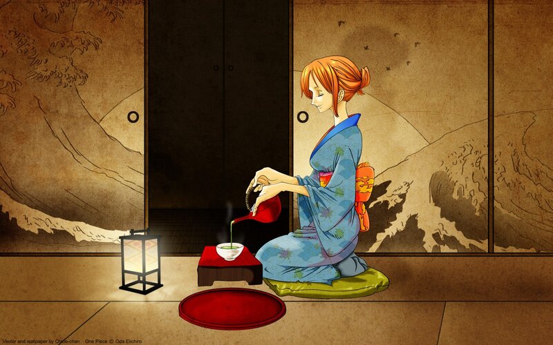 Woman Pouring Tea — Blue, Serene, Night