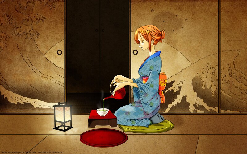 Woman Pouring Tea — Blue, Serene