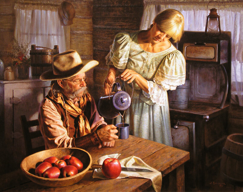 Woman pouring tea for a man