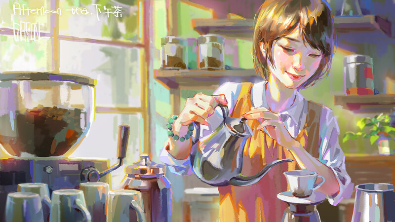 Woman Pouring Tea — Yellow