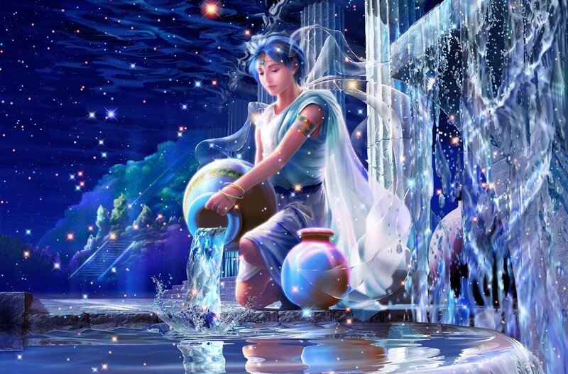 Woman Pouring Water — Blue, Serene