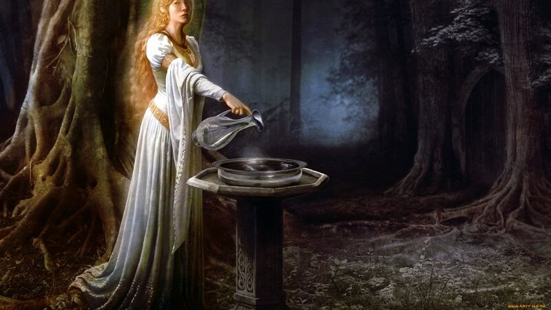 woman pouring water in forest