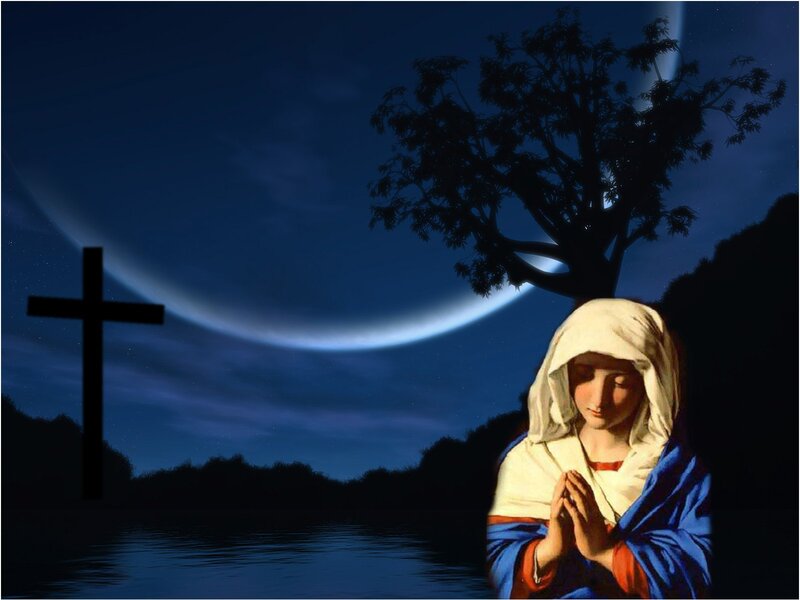 Woman Praying at Night — Blue
