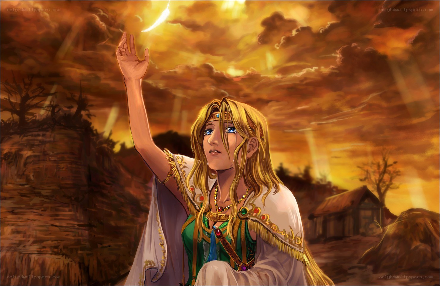 woman praying at sunset