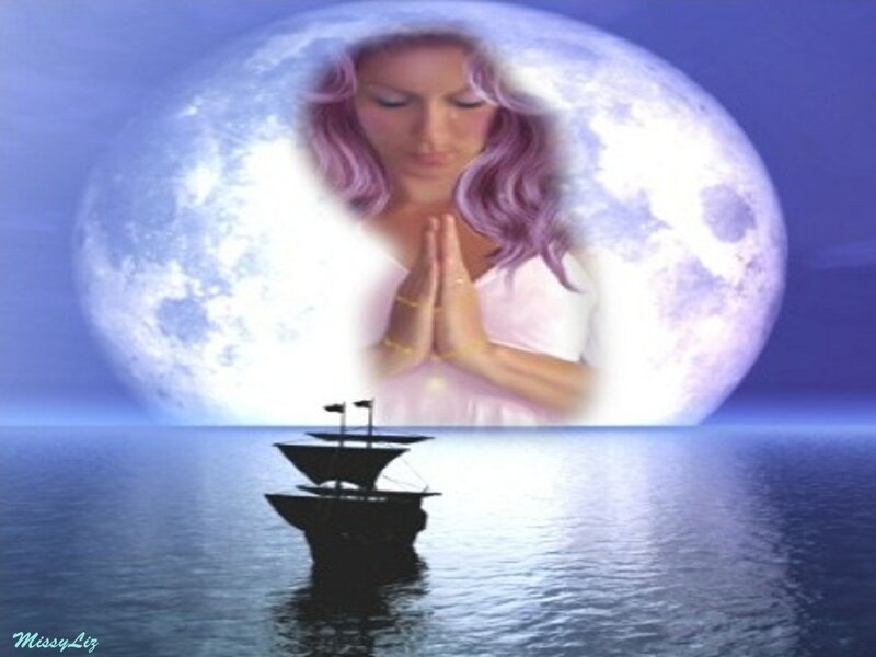 Woman Praying on Moon