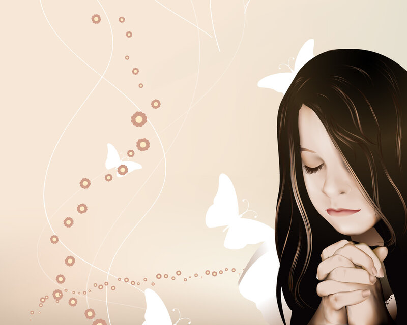woman praying with butterflies