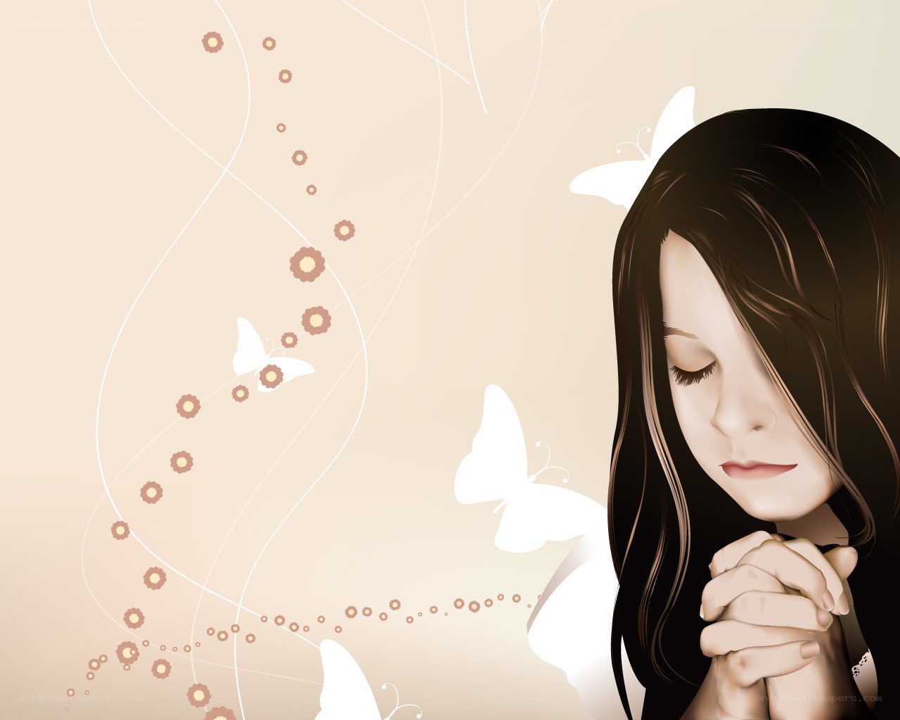 woman praying with butterflies