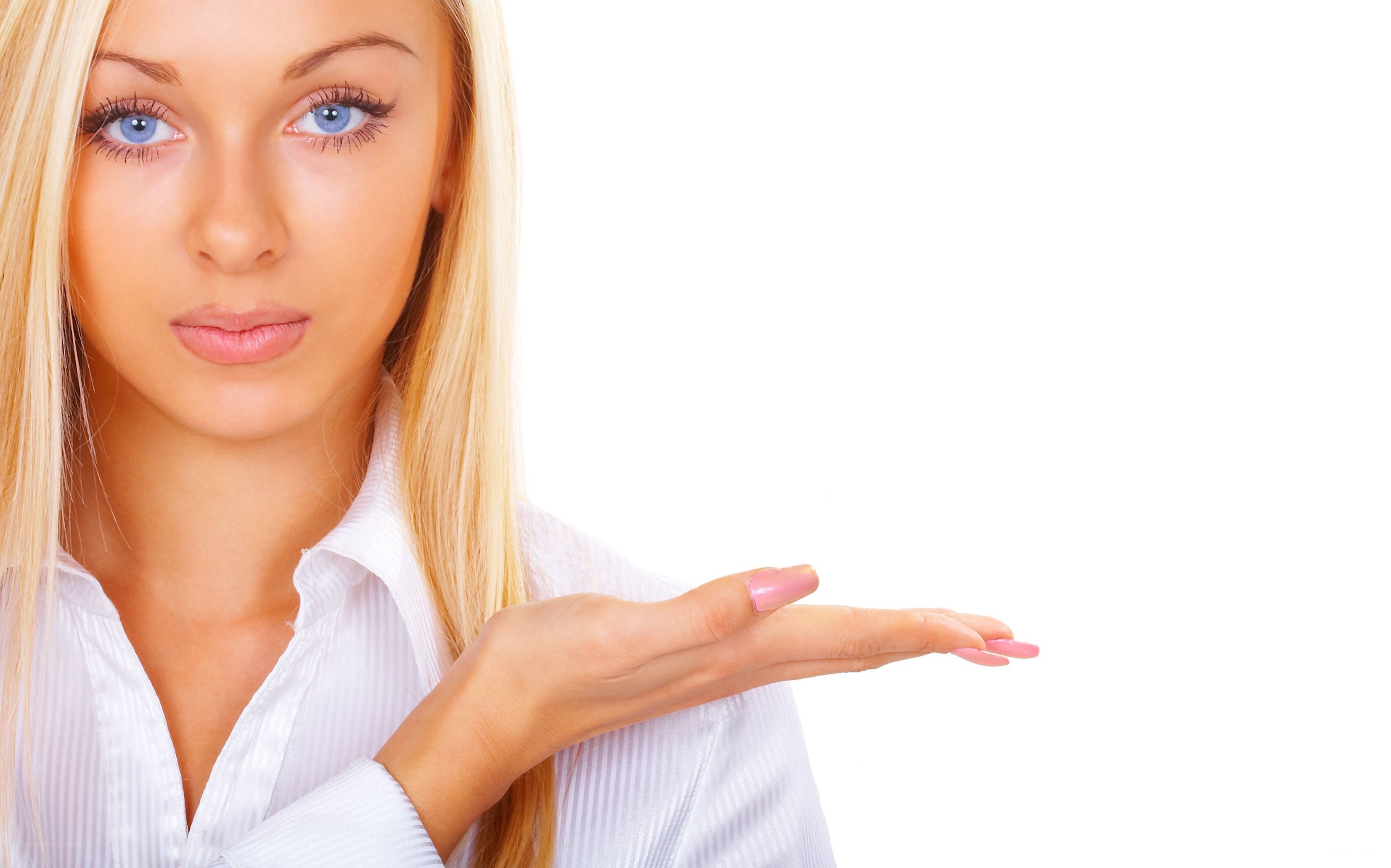 woman presenting with open hand