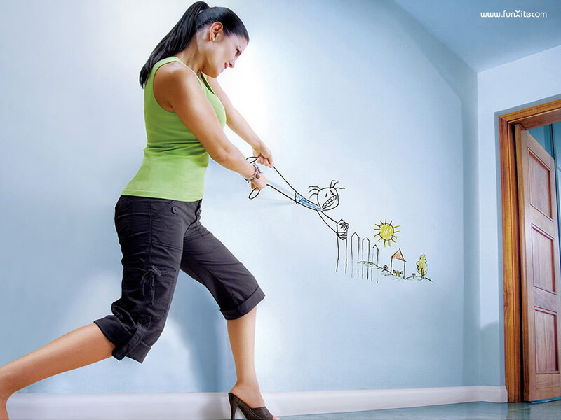 Woman pulling a drawing