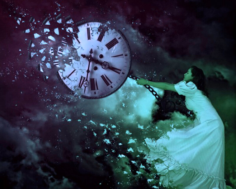 Woman Pulling Clock — Purple