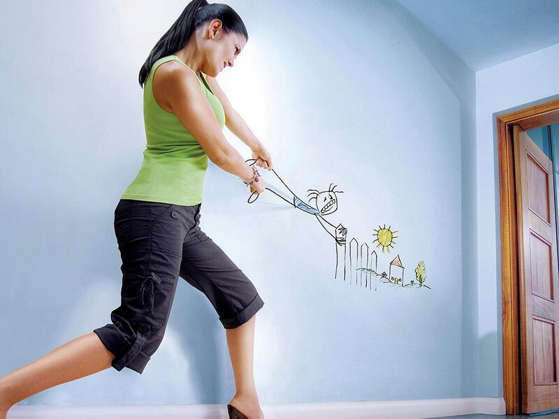 Woman Pulling Drawing — Blue, Playful, Photograph
