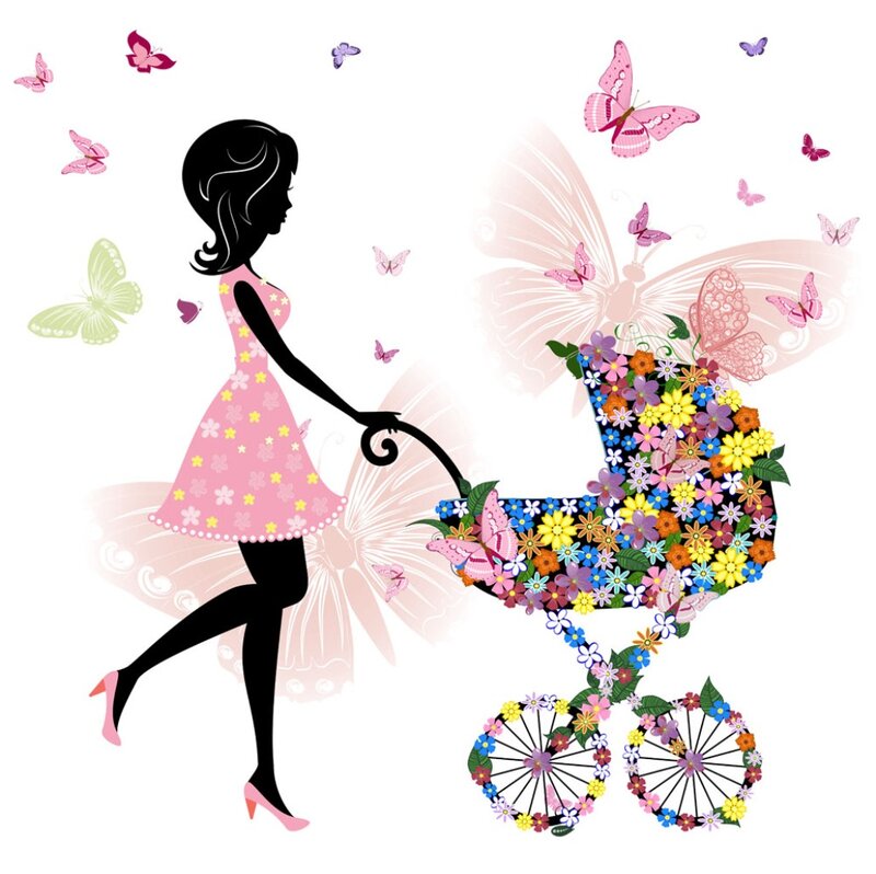 Woman Pushing Stroller — Pink