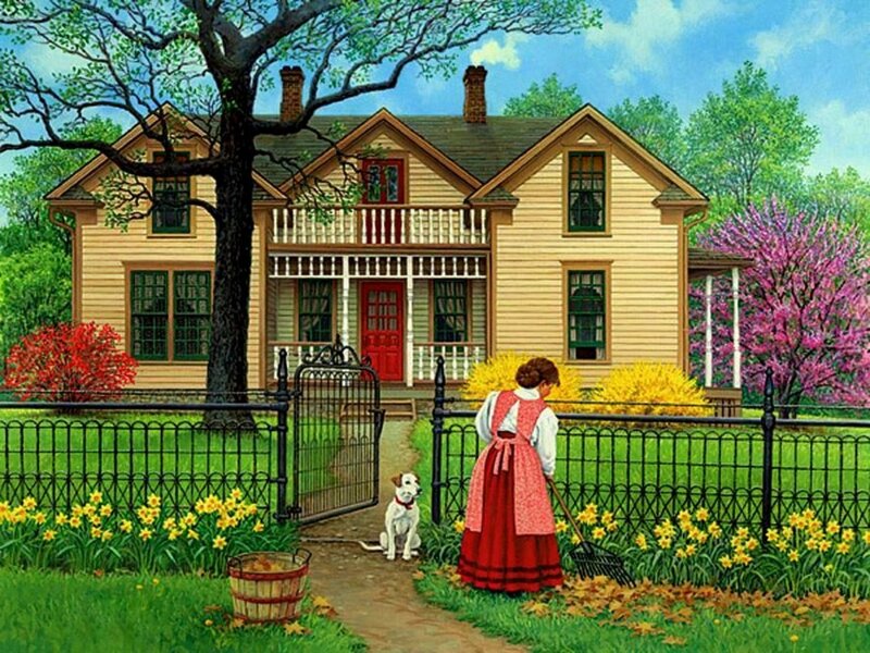 Woman Raking Leaves