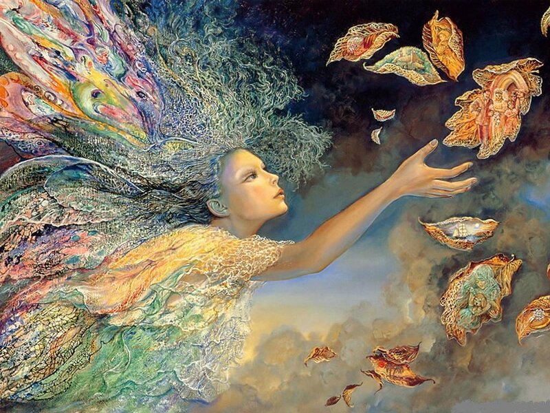 woman reaching for floating leaves