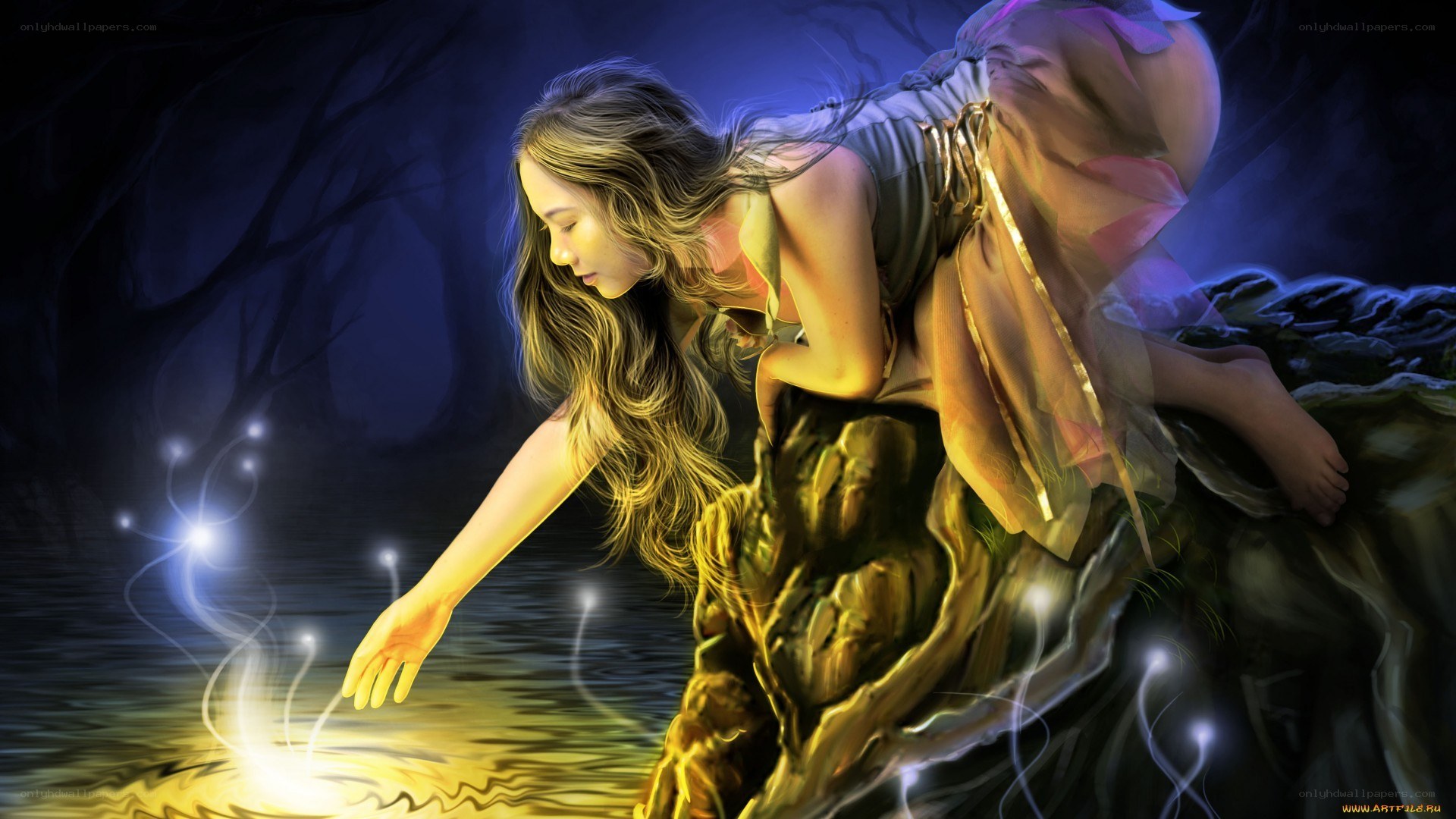 woman reaching for glowing light