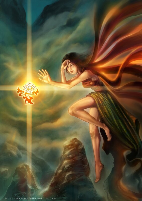 woman reaching for glowing lotus
