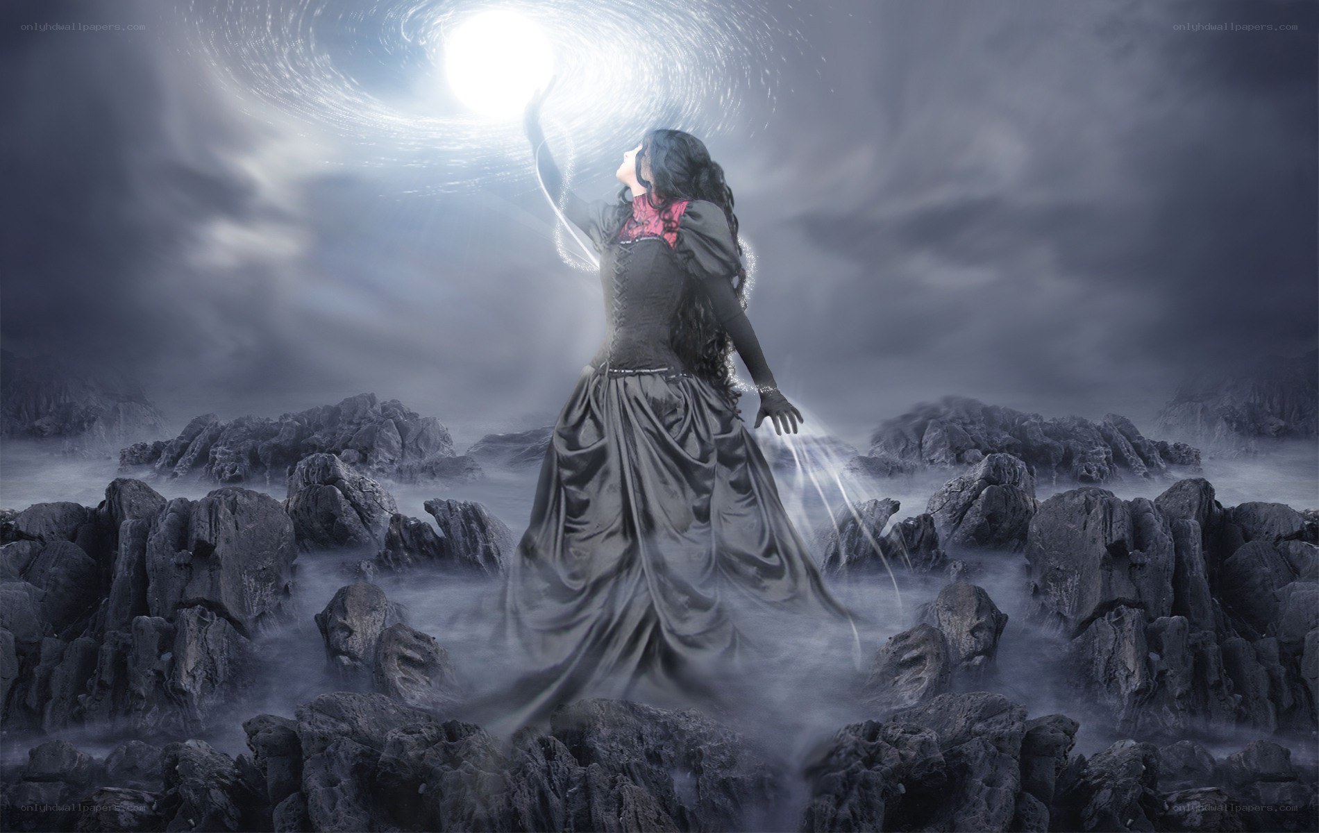 woman reaching for light
