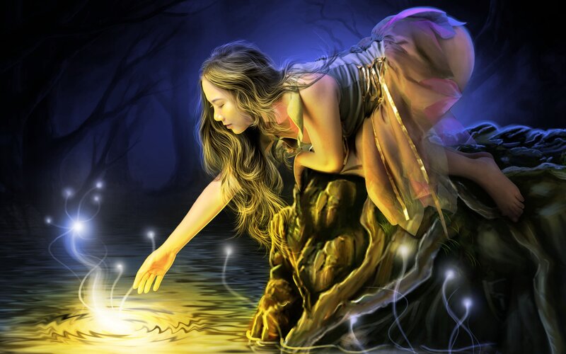Woman Reaching into Water — Blue, Mystical