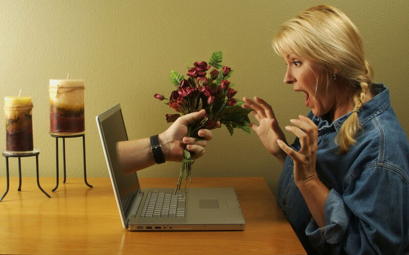 Woman Reacting to Flowers — Brown