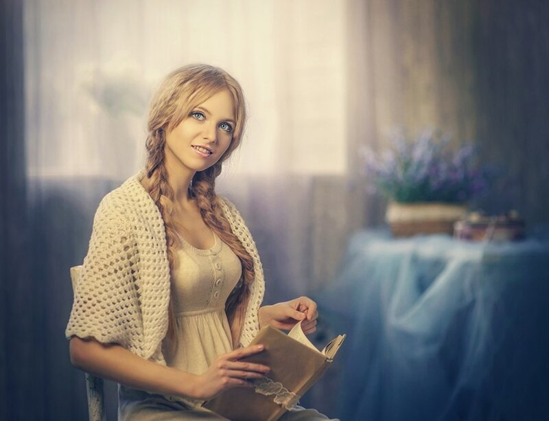 Woman Reading Book — Beige, Serene, Afternoon, Photograph