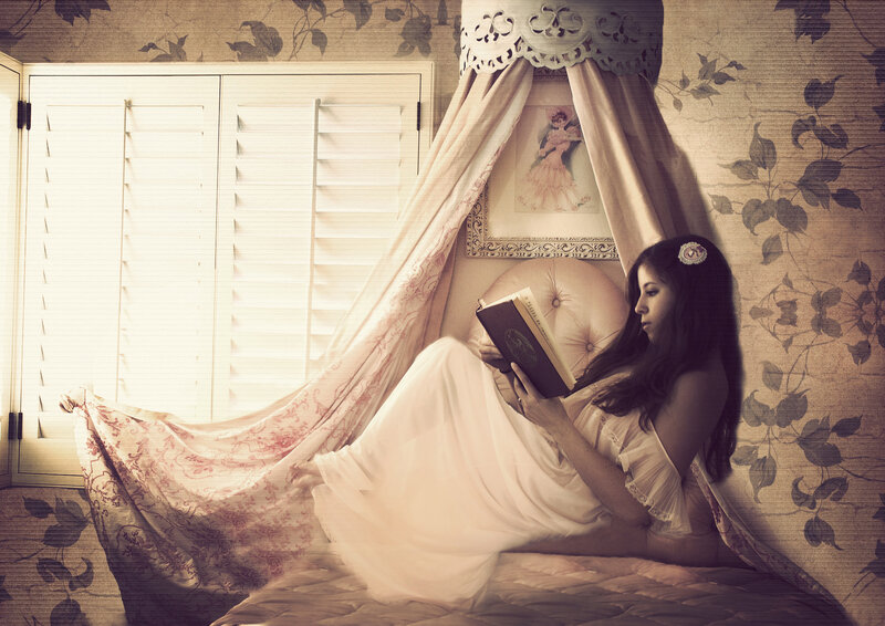 Woman Reading Book — Beige, Serene, Afternoon