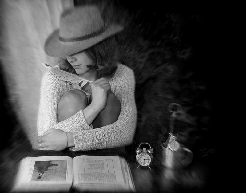 Woman Reading Book — Black, Contemplative, Photograph