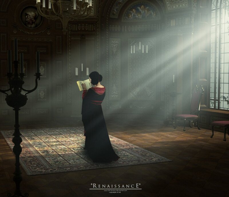 Woman Reading Book — Black, Dramatic, Digital Art